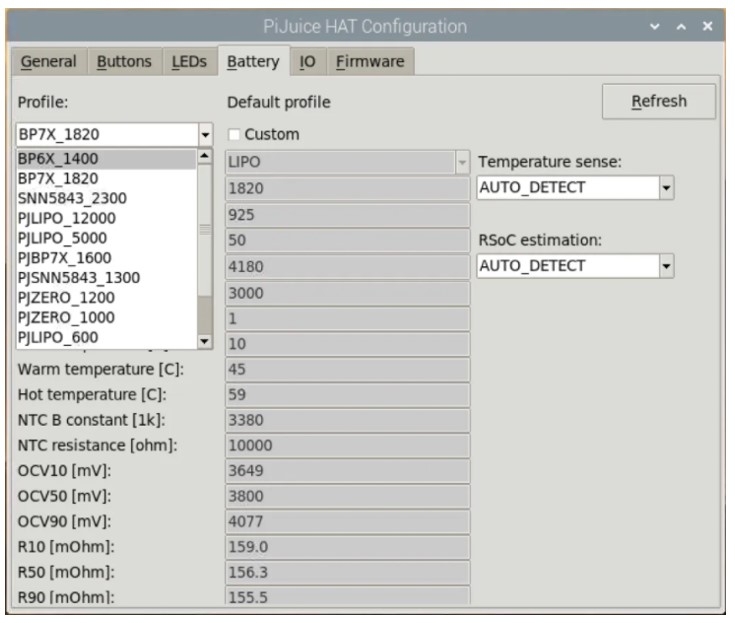 Battery Settings in PiJuice Battery Settings in PiJuice